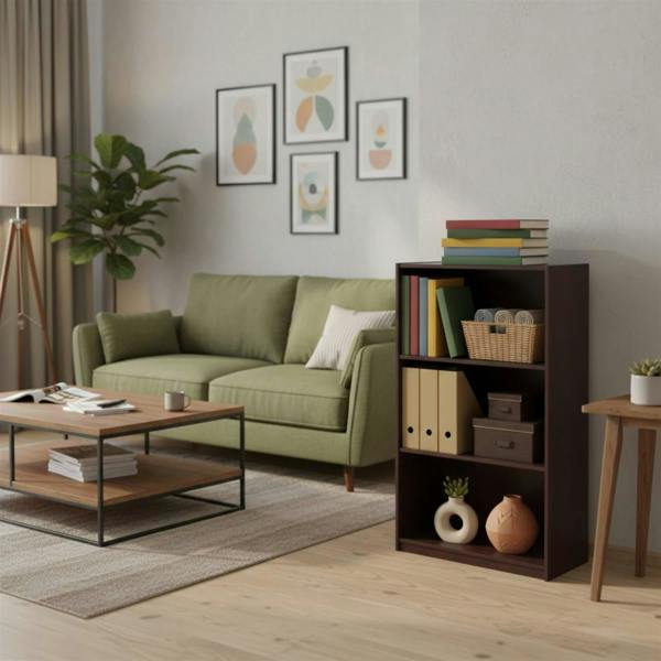 WALPLUS Basic 3-Tier Bookcase Storage Shelves, Dark Walnut | High Quality Decorative Wall Design