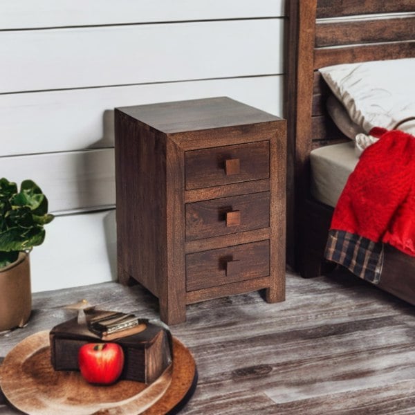 IH Design Mary Mango Wood 3 Drawer Bedside Table