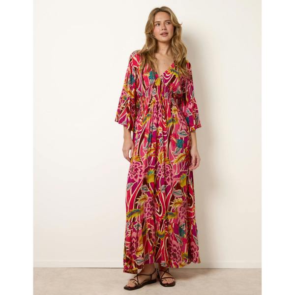 Blue Vanilla Tropical Print V-Neck Maxi Dress