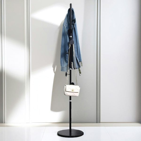 Rafaelo Mobilia Marble Base Adjustable Coat Stand With 8 Hooks Black