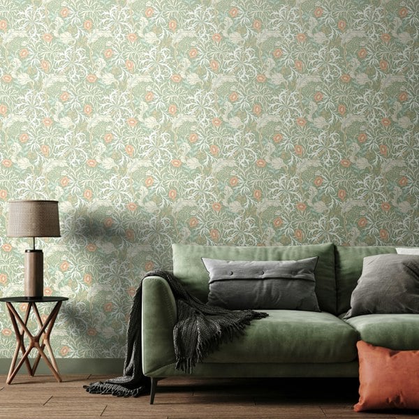 Hoopla Walls Seaweed Garden - Sage & Apricot 10m Wallpaper