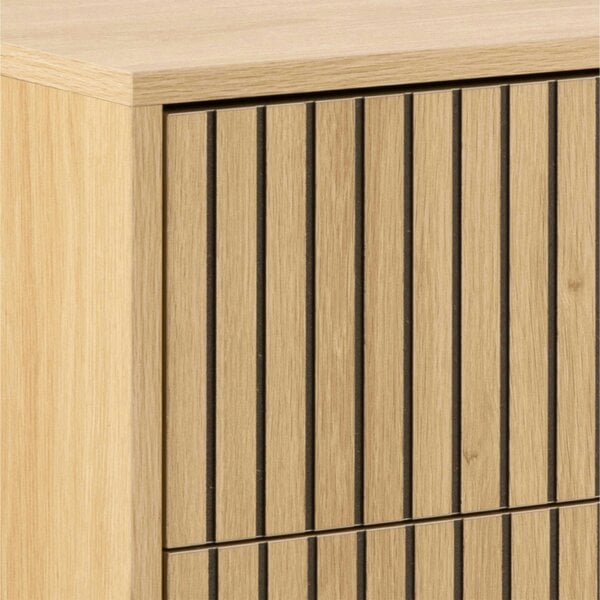 Wyld Haus Bjork Natural Oak Wood and Black Panelled Wide Chest of 6 Drawers