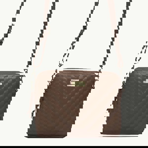 Assots London 'IRIS' Tan Quilted Soft Pebble Grain Leather Crossbody Bag