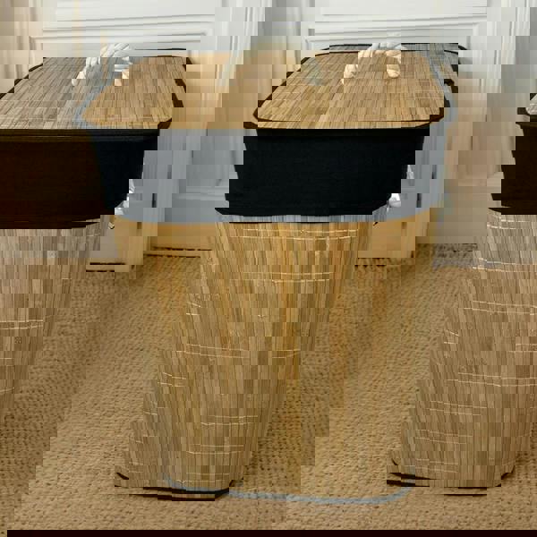 Gr8 Home Bamboo Laundry Basket with Lid Liner 72L Folding Washing Clothes Bin Hamper Bag