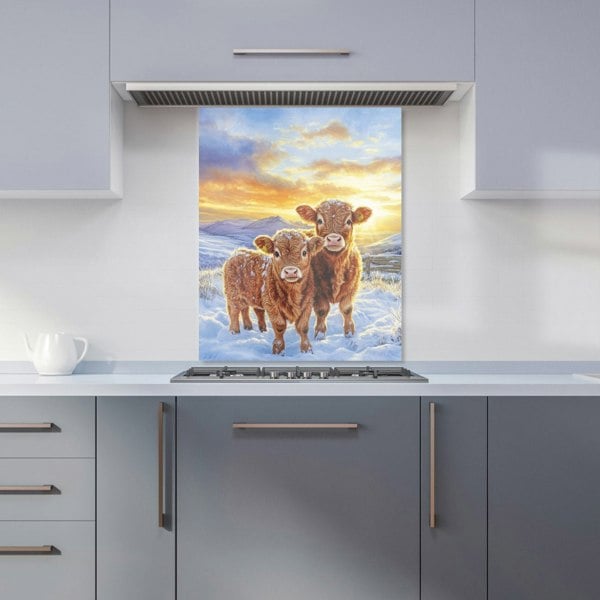 Warren Reed - Designer Snowy Baby Highland Cows Kitchen Splashback