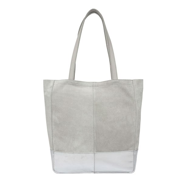 Assots London 'PAIGE' Grey Real Leather + Silver Metallic Leather Tote Bag