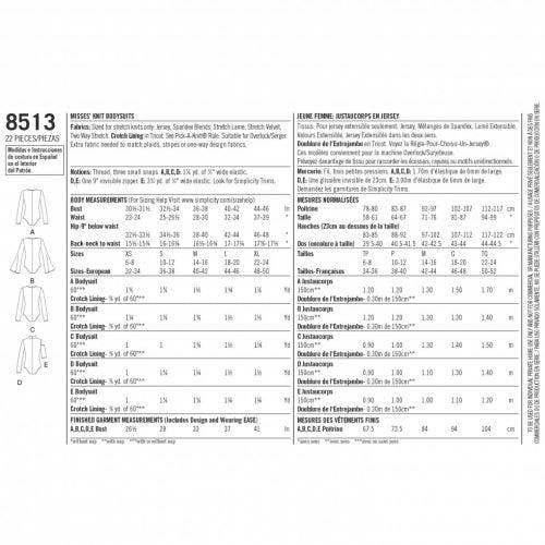 Simplicity Sewing Pattern 8513, Bodysuits for Women, A (XS-S-M-L-XL) - Easy
