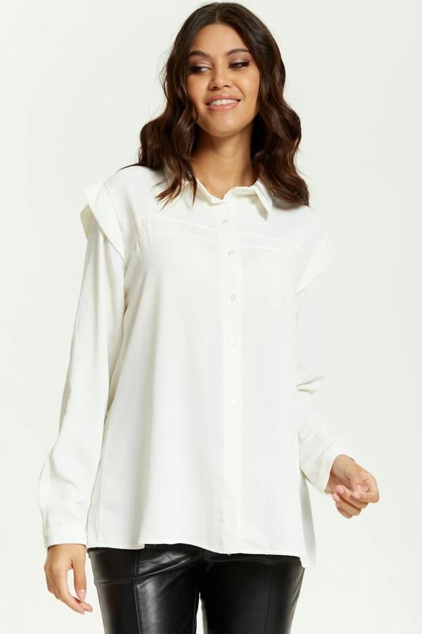 Hoxton Gal Relaxed Fit Shoulder Detailed Long Sleeves Shirt in White