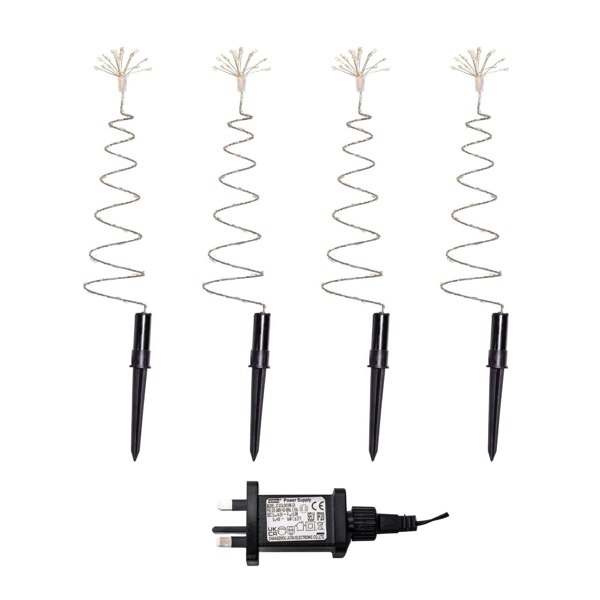 Samuel Alexander 30cm Set of 4 Light up Silver Shaped Christmas Tree Garden Path Lights with 200 Warm White LEDs