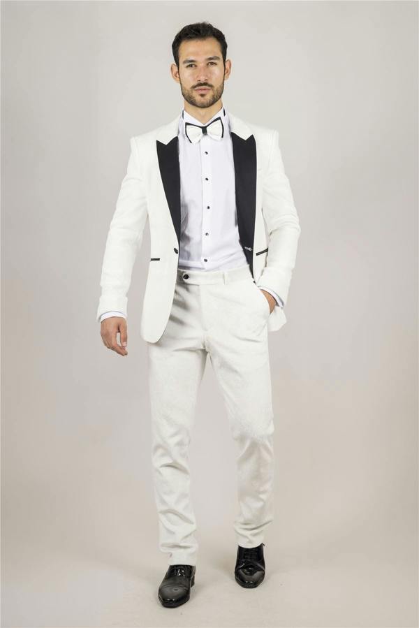 Infinity Leather Men's White 3 Piece Velvet Wedding Tuxedo Formal Suit