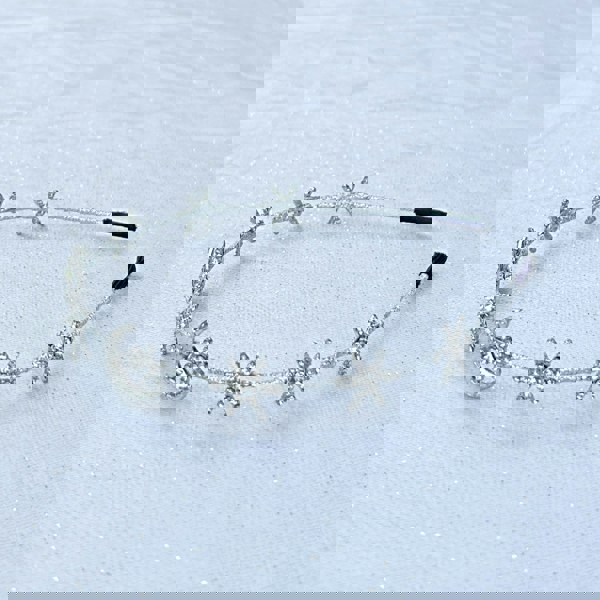 star headband, moon hair accessory, silver diamante headband, celestial hairpiece with crystals, elegant star and moon design, vintage inspired sparkly accessory
