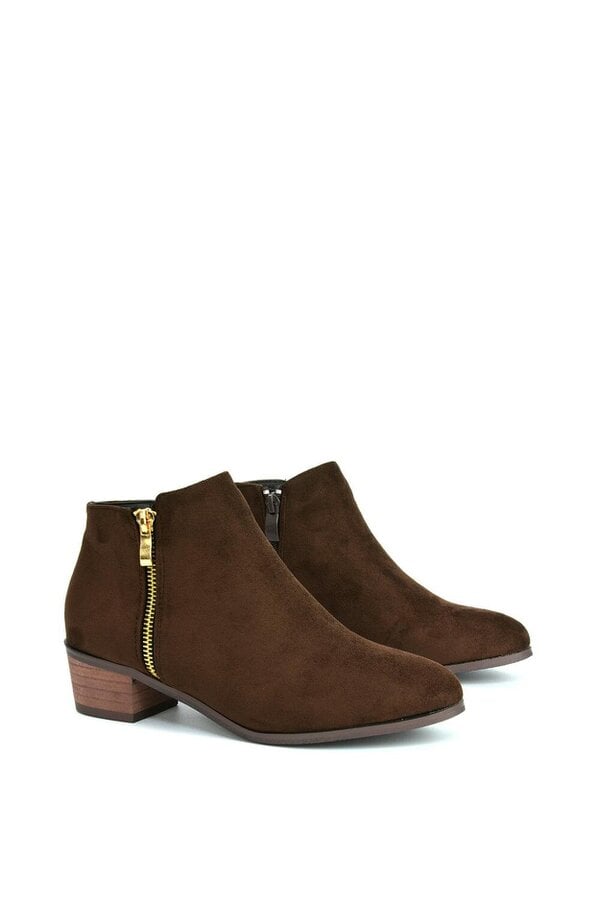 XY LONDON Low Heel Zip Up Western Ankle Boots
