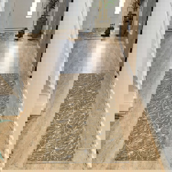 JVL Mega Mat Machine Washable Entrance Runner and Doormat Set, Brown Geo