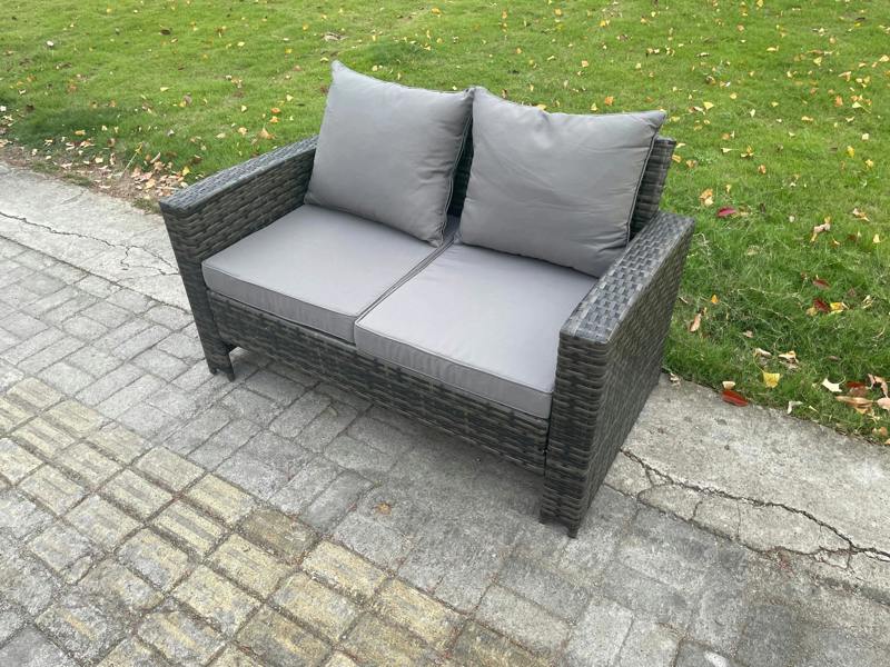 Fimous High Back Rattan 2 Seater Loveseat Sofa Double Seat Patio Outdoor Garden Furniture With Thick Seat And Back Cushion