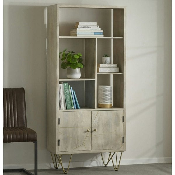 IH Design Multi shelf bookcase with Doors Barbuto Light Mango