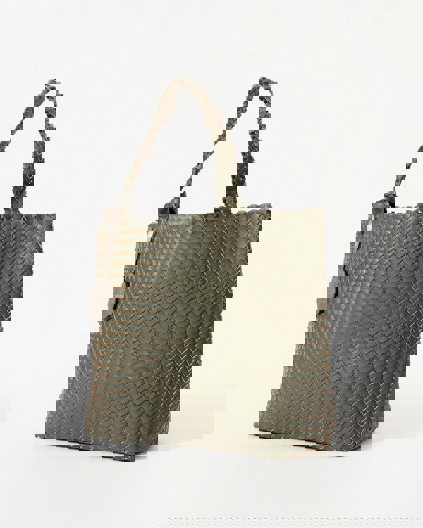 Ilse Jacobsen Reversable Womens Braided Shopper - Army Gun Metal 410718 - CHO - Designer Womens Tote Bags