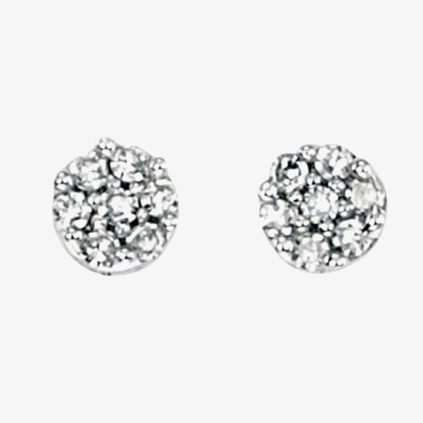 T. H. Baker 9ct White Gold Round Diamond Cluster Stud Earrings GE734
