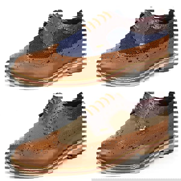 Frank James Lambeth Two Tone Leather Canvas Formal Casual Mens Brogue Shoes