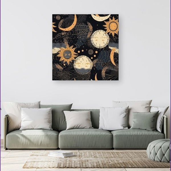 Warren Reed Gold Sun and Moon Canvas