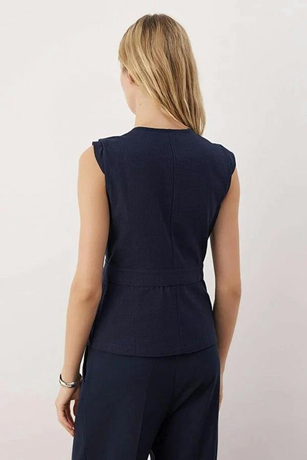 WOVCOR Double-Breasted Woven Blouse with Bone Button Detail