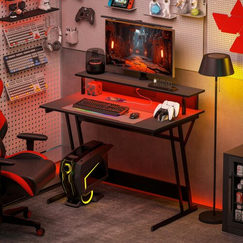 Wyld Haus Tovapa 100cm Minimalist Black 2 Level LED Gaming Desk