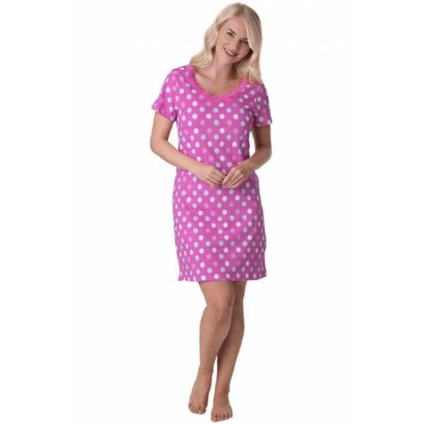 Camille Womens Soft Cotton Summer Nightdresses - pink polka dot