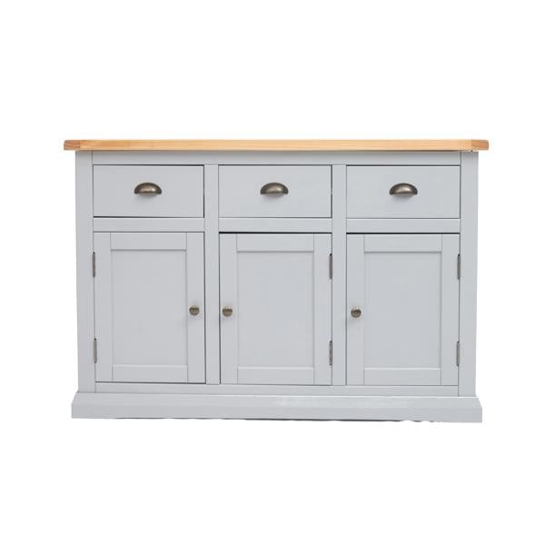 Loreo Light Grey 3 Drawer 3 Door Sideboard Brass Cup Handle
