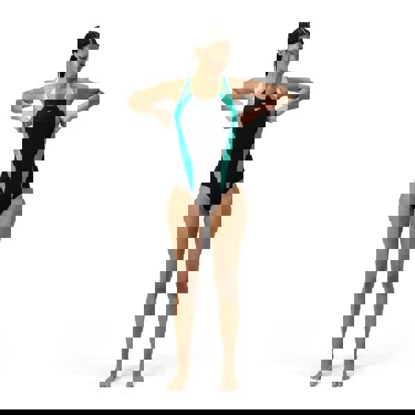 Black and teal Speedo placement laneback swimsuit with sleek design