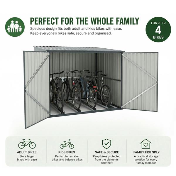 Nicoman Metal Bicycle Storage Shed for Up to 4 Bikes