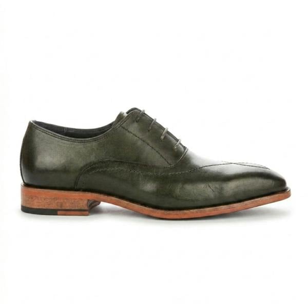 Justin Reess Jett - Men's Dark Green Cross-Stitch Toe Cap Oxford Shoes