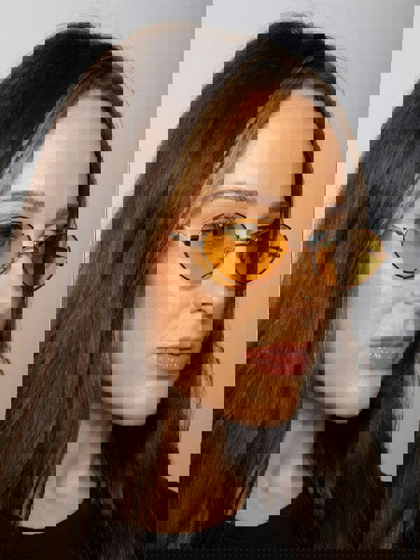 SVNX Metal Oval Frame Sunglasses with Orange Lenses