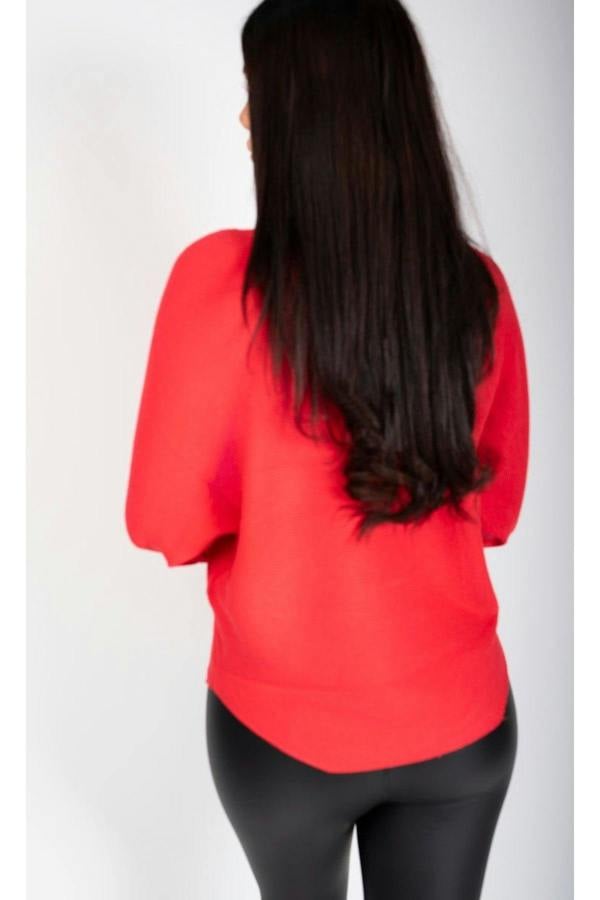 Marivelle Knitted Jumper With Sequin Bow Detail - Red