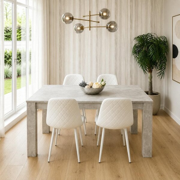 Kosy Koala Stone Grey Effect Wood Dining Table Set with 4 White Gem Pattern Chairs ?  Dining Room Furniture