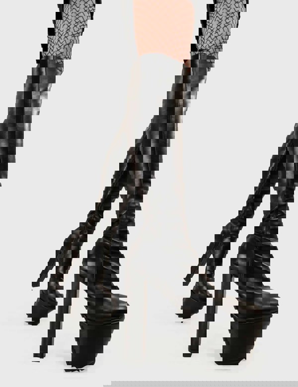 Lamoda Knee High Boots Can't Stand You Round Toe Platform Zip Black, Trendy