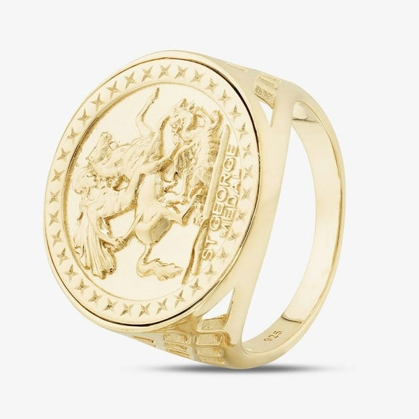 T. H. Baker Silver Gold Plated St George Coin Ring S2007Y