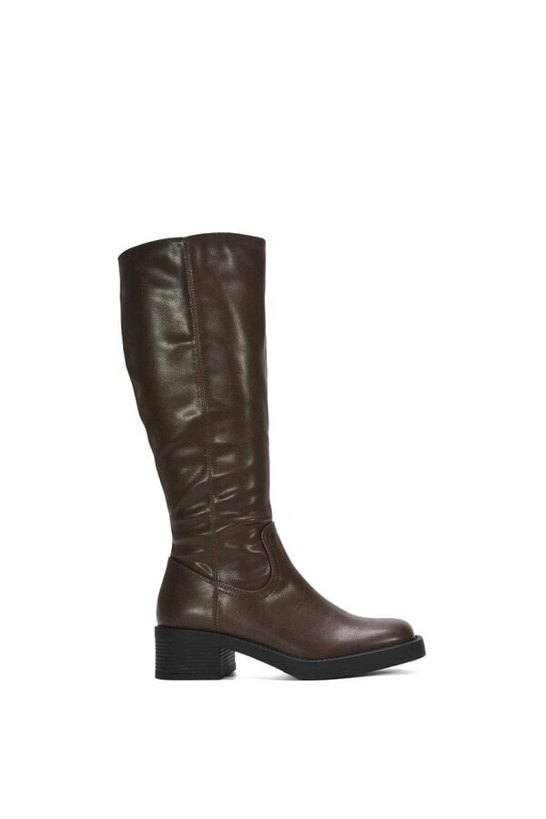 XY LONDON Knee High Equestrian Style Biker Riding Boots - Brown