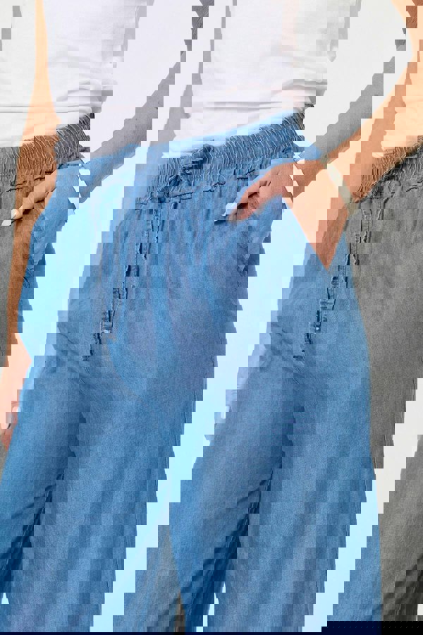 Blue | Elasticated Tie Waist Wide Trousers
