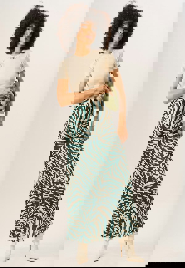 Gini London Green Zebra Bias Maxi Skirt