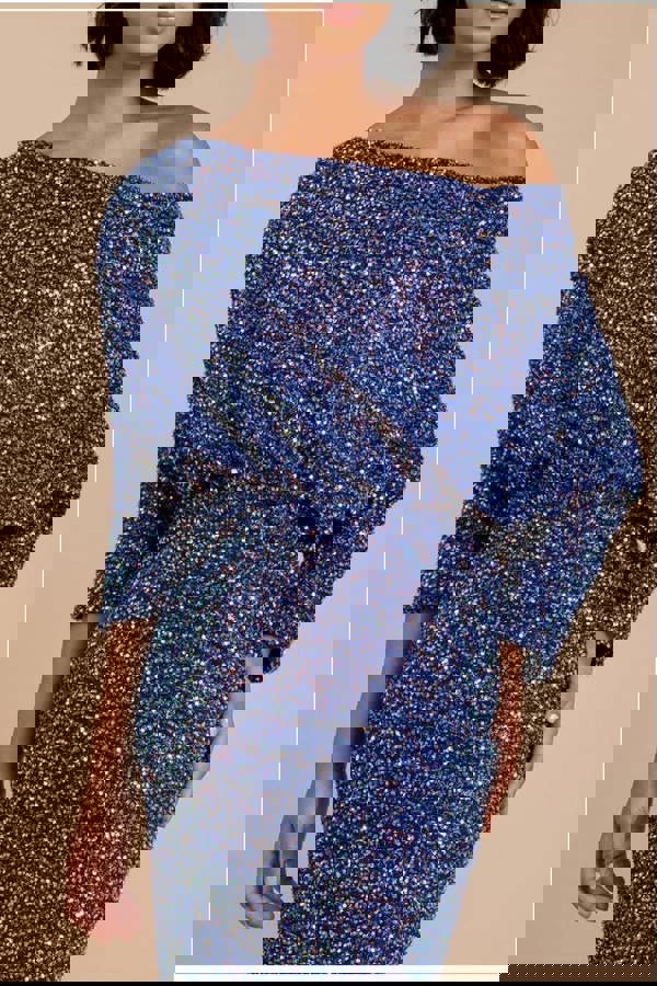 Sequin Cowl Neck Midi Dress - Royal Blue DR3497