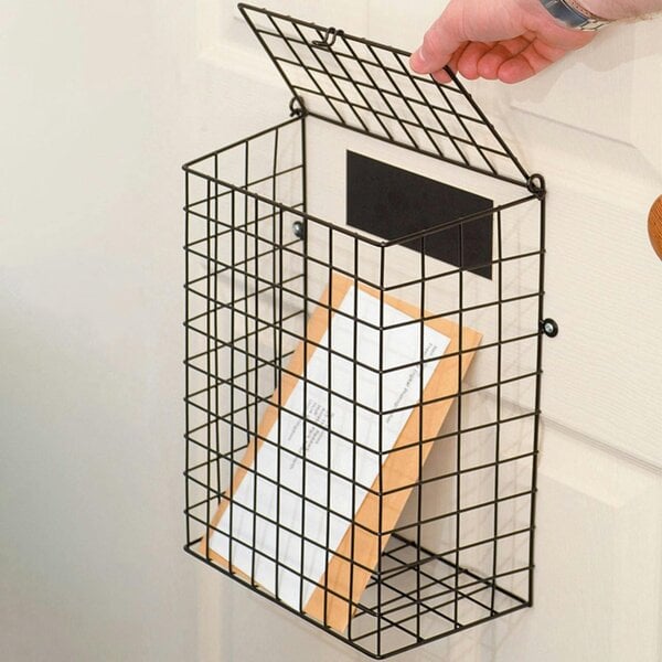 Dyzi Metal Letter Cage Door Mounted Mail Catcher with Flip-Up Lid