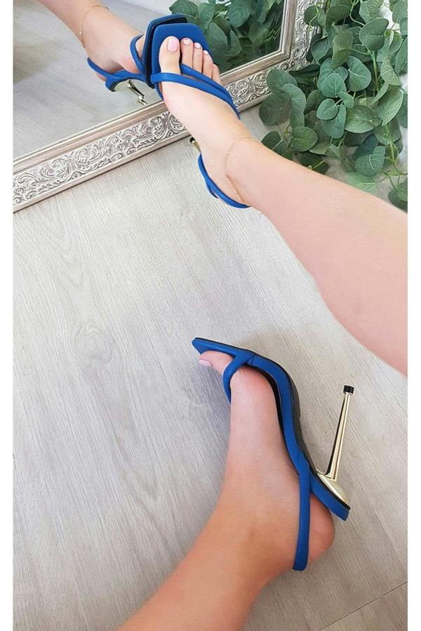 Lucinda Faux Leather Strappy High Heels - Blue