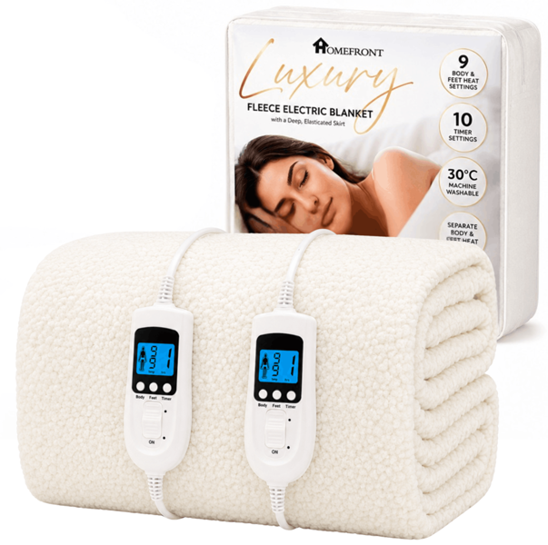Homefront SuperKing Size Luxury Fleece Electric Blanket With Digital Control, 9 Heat Settings and Timer Setting