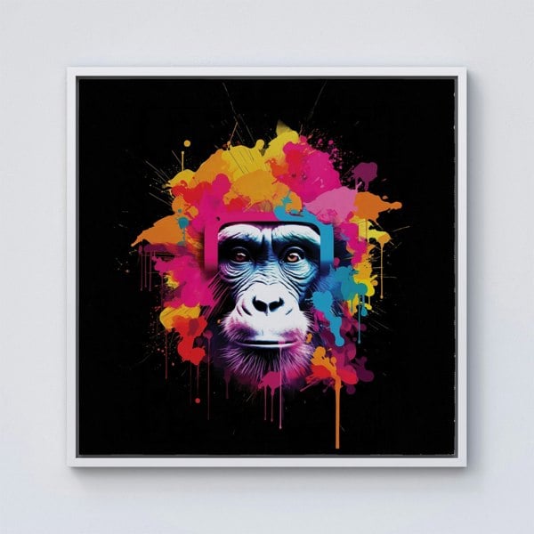 Warren Reed Multi Coloured Monkey Face Framed Canvas