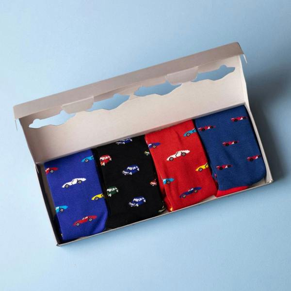 Swole PandaSocks 4 - pack4 - Pack Racing Cars Bamboo Socks Gift Box, Red/Black/BlueBoxers & Briefs