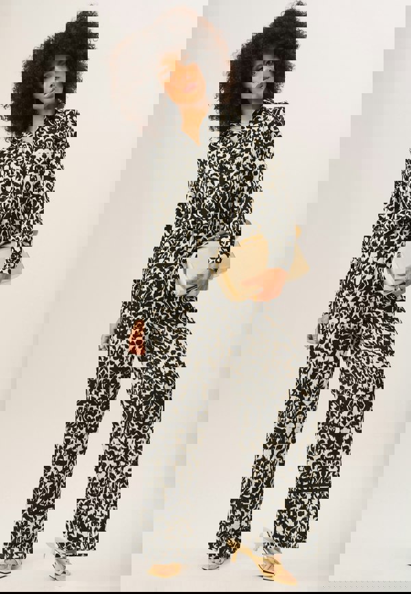 Gini London Mono Ikat Print Wide Leg Trousers