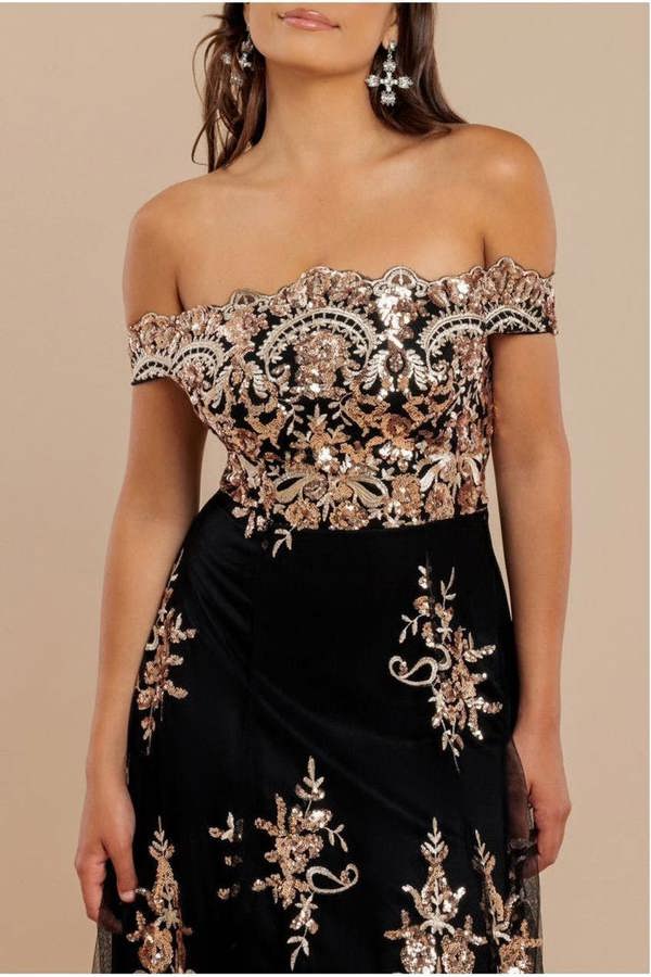 Bardot Sequin & Lace High Low Midi - Champagne DR3675