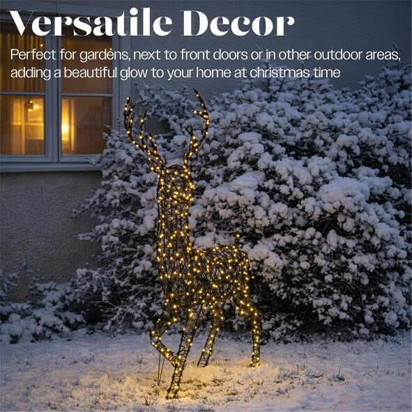 Scotts of Stow Xmas Haus Warm White LED Metal Deer with Brown Plastic Rattan Outdoor with Timer