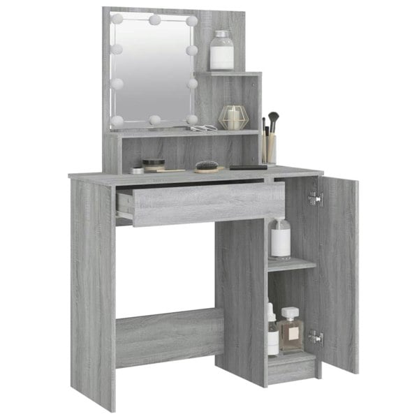 Berkfield Dressing Table with LED Grey Sonoma 86.5x35x136 cm
