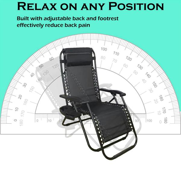 Shatchi Set of 2 Zero Gravity Garden Chairs - Padded Recliner Loungers
