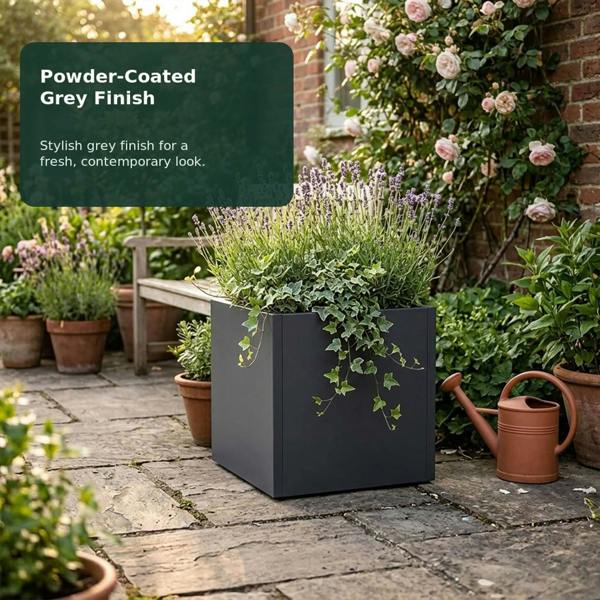 Nicoman Galvanised Steel Cube Metal Planter 50x50x50cm